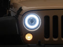 Raxiom 07-08 Jeep Wrangler JK Hi Output LED Headlights/Angel Eye DRL- Black Housing- Clear Lens