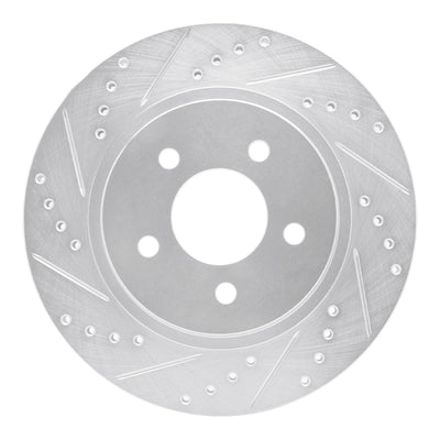 R1 05-14 Ford Mustang Rear Left Drilled & Slotted Silver Brake Rotor