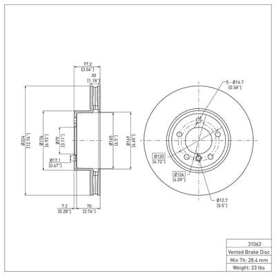 R1 04-10 BMW 535i xDrive Front Brake Rotor Set