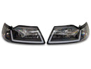Raxiom 99-04 Ford Mustang Axial Series Headlights w/ Sequential LED Bar- Black Housing (Clear Lens)