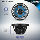 DS18 Hybrid Marine Speaker w/ Driver And RGB LEDs 8in 2-Way 350 Watts RMS 4 ohm Black w/ Covers