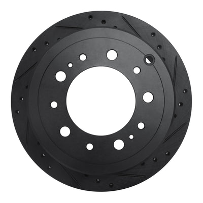 R1 98-07 Lexus LX470 Rear Right Drilled & Slotted Black Brake Rotor