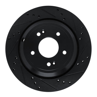 R1 11-17 Hyundai Equus Rear Right Drilled & Slotted Black Brake Rotor