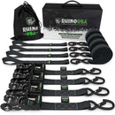 Rhino USA Heavy Duty Ratchet Tie-Down 4-Pack (Black) 1.6In X 8Ft