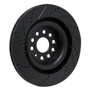 R1 12-21 Tesla Model X Rear Left Drilled & Slotted Black Brake Rotor