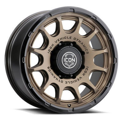 ICON Alloys Rancho 20x9 / 8x6.5 / 12mm / 5.5in BS Satin Bronze Wheel w/ Gloss Black Lip