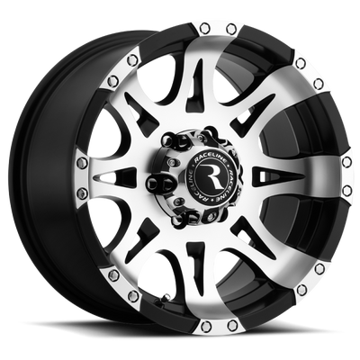 Raceline 982 Raptor 17x9in / 5x127 BP / 0mm Offset / 78.1mm Bore - Black & Machined Wheel