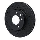 R1 03-18 Porsche Cayenne Left Front Drilled & Slotted Black Brake Rotor