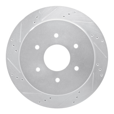 R1 17-24 Nissan Titan Rear Left Drilled & Slotted Silver Brake Rotor