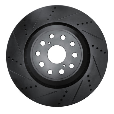 R1 07-23 Lexus LS500h Left Front Drilled & Slotted Black Brake Rotor