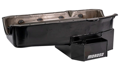 Moroso 80-85 Chevy Small Block/Dart (w/2 Pc Seal) Road Race Wet Sump 7qt 7.5in Steel Oil Pan - Black