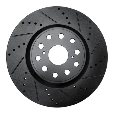 R1 07-23 Lexus LS460 Front Right Drilled & Slotted Black Brake Rotor