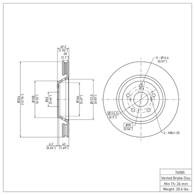 R1 09-15 Toyota Venza Front Brake Rotor Set