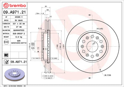 Brembo OE 18-22 Buick Enclave/19-22 Chevrolet Blazer/18-22 Traverse UV Coated Brake Disc - Front