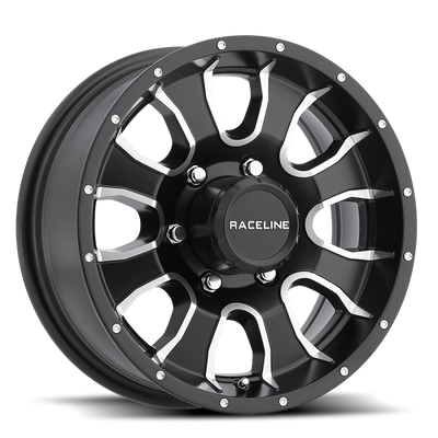 Raceline 860M Mamba 15x5in / 5x114.3 BP / -0.125mm Offset / 3.190mm Bore - Black & Machined Wheel