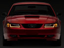Raxiom 99-04 Ford Mustang Axial Series Headlights w/ Sequential LED Bar- Black Housing (Clear Lens)