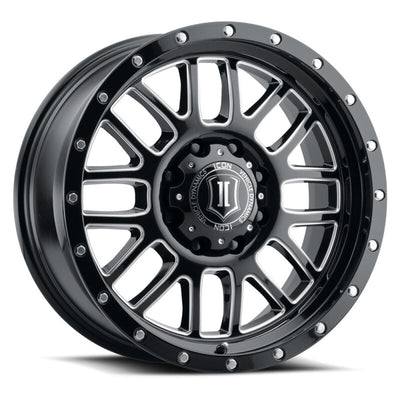 ICON Alpha 20x9 / 6x5.5 / 16mm / 5.625in BS Gloss Black Wheel w/ Milled Windows