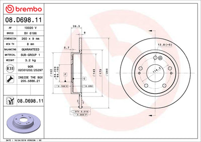 Brembo OE 16-24 Honda Civic/19-22 Insight UV Coated Brake Disc - Rear