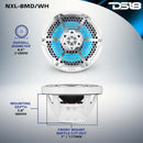 DS18 Hybrid Marine Speaker w/ Driver And RGB LEDs 8in 2-Way 350 Watts RMS 4 ohm White w/ Covers