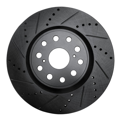 R1 07-23 Lexus LS460 Front Left Drilled & Slotted Black Brake Rotor
