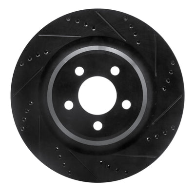R1 05-23 Chrysler 300 Rear Right Drilled & Slotted Black Brake Rotor
