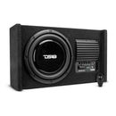 DS18 Single 10in Shallow Subwoofer & Enclosure 300 Watt RMS Downfiring Sealed Black Carpet Amplified