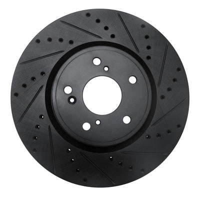 R1 2013-2025 Acura ILX Front Right Drilled & Slotted Black Brake Rotor