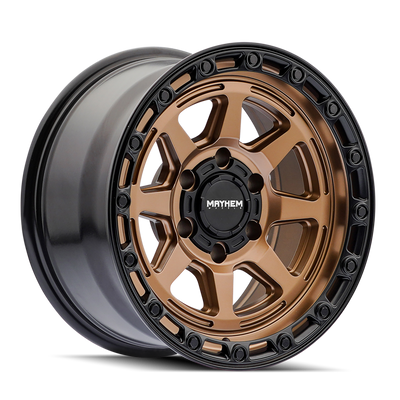 Mayhem 8306 Ridgeline 17x8.5 / 5x127 BP/ -6mm Offset / 78.1mm Hub Satin Bronze/Black Lip Wheel
