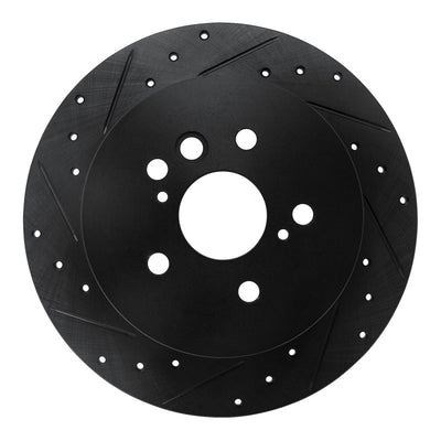 R1 04-05 Toyota RAV4 Rear Left Drilled & Slotted Black Brake Rotor