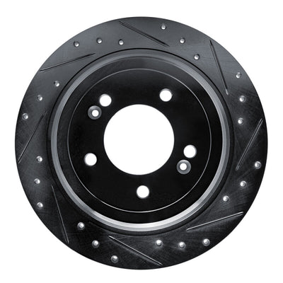 R1 17-25 Hyundai Tucson Rear Right Drilled & Slotted Black Brake Rotor
