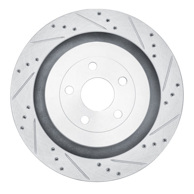 R1 2019-2024 Ford Edge Rear Right Drilled & Slotted Silver Brake Rotor