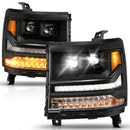 ANZO 16-18 Chevy Silverado 1500 (Factory HID Models ONLY) Full LED Proj Headlights Black - Pair