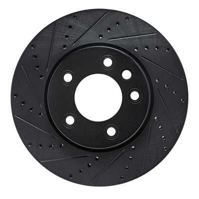 R1 03-18 Porsche Cayenne Left Front Drilled & Slotted Black Brake Rotor