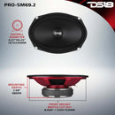 DS18 6x9in 250 Watts RMS 2 ohm Mid-Range Loudspeaker Shallow