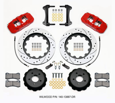 Wilwood AERO6 Front Hat Kit 15.00 Drilled Red 15-23 Mustang w/Lines