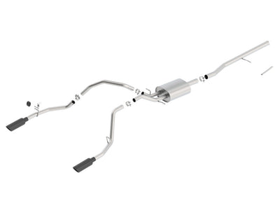 Borla 14 Sierra 1500 C/B S-Type Exhaust/2.75in Into Dual 2.25in Out 4in Split Rear Exit-Black Chrome