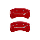 MGP 4 Caliper Covers Engraved Front & Rear With stripes/Charger Red finish silver ch