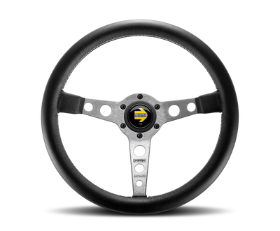 Momo Prototipo Steering Wheel 350 mm - Black Leather/Wht Stitch/Brushed Spokes
