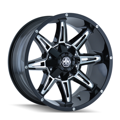 Mayhem 8090 Rampage 17x9 / 6x135 BP / 18mm Offset / 106mm Hub Black w/ Milled Spokes Wheel