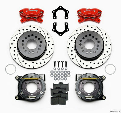 Wilwood Forged Dynalite P/S Park Brake Kit Drilled Red Mopar/Dana 2.50in Off w/Snap Ring Bearing