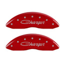 MGP 4 Caliper Covers Engraved Front & Rear Cursive/Charger Red finish silver ch
