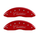MGP 4 Caliper Covers Engraved Front Cursive/Cadillac Engraved Rear CTS Red finish silver ch